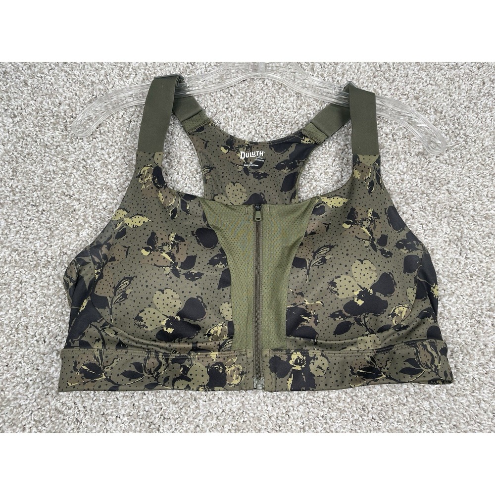 Duluth Trading Co Camouflage Zip Front Racer Back Sports Bra Womens Size 12